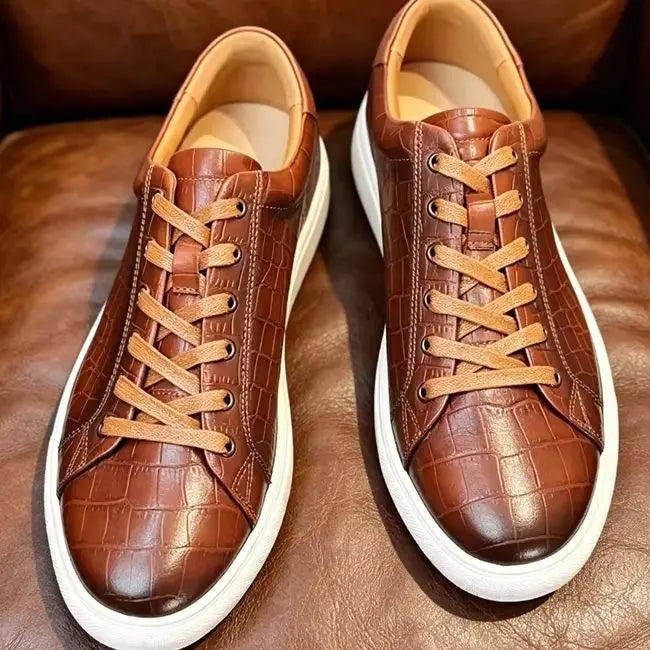 Sneakers Cuir Véritable Homme Style Rétro Plateforme Épaisse – Marron & Noir, Tailles 38-44 – CLEVI Paris