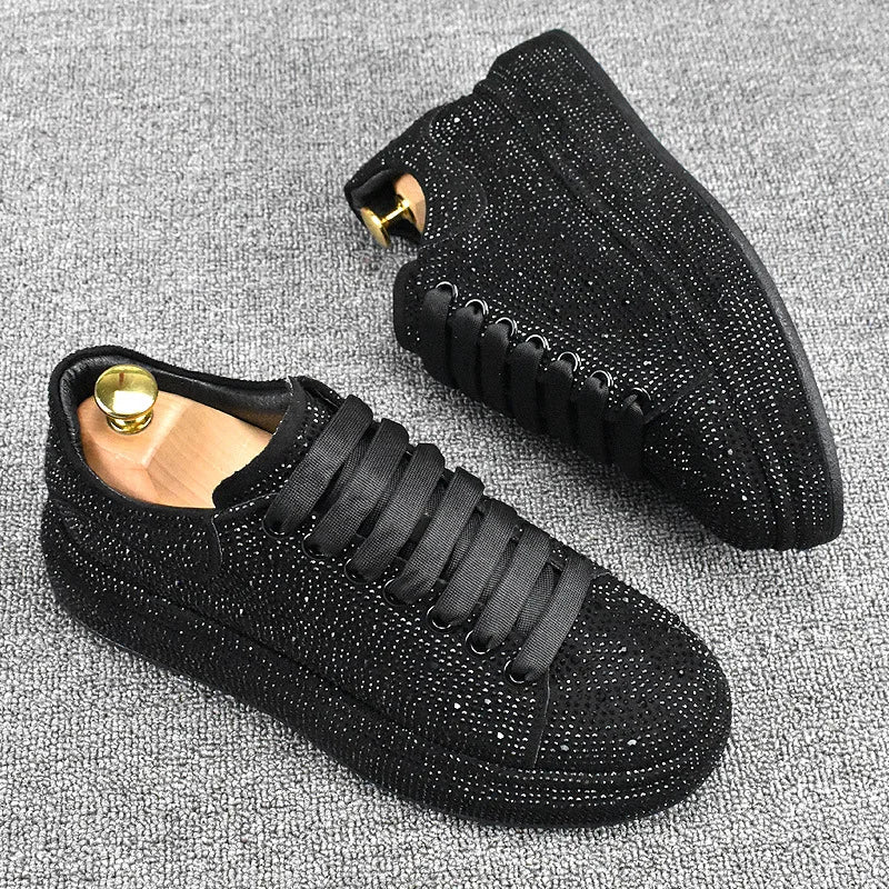 Sneakers Plateforme Homme Cuir Véritable & Strass – Style Punk Hip-Hop, Lacets – CLEVI Paris