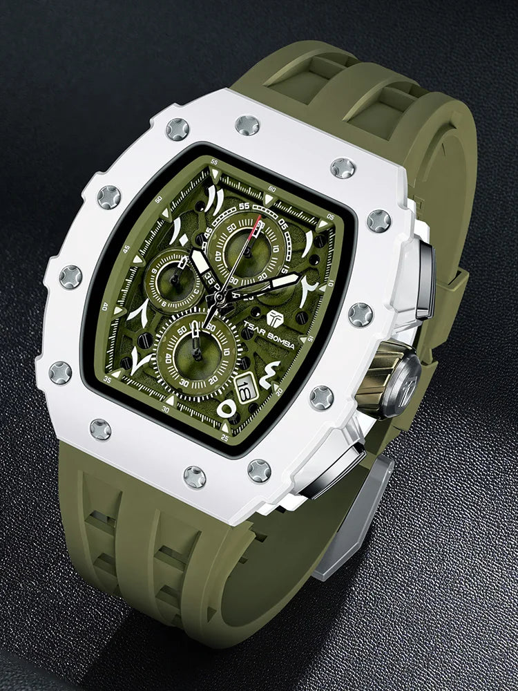 Montre Quartz Homme TSAR BOMBA TB-8204 Tonneau Saphir Chronographe – CLEVI Paris