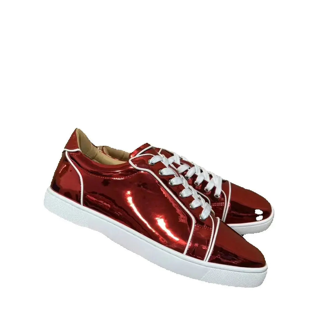 Sneakers Basses Cuir Véritable Rouge Homme – Semelle Rouge, Sans Rivets, Imperméable, Tailles 35-48 – CLEVI Paris