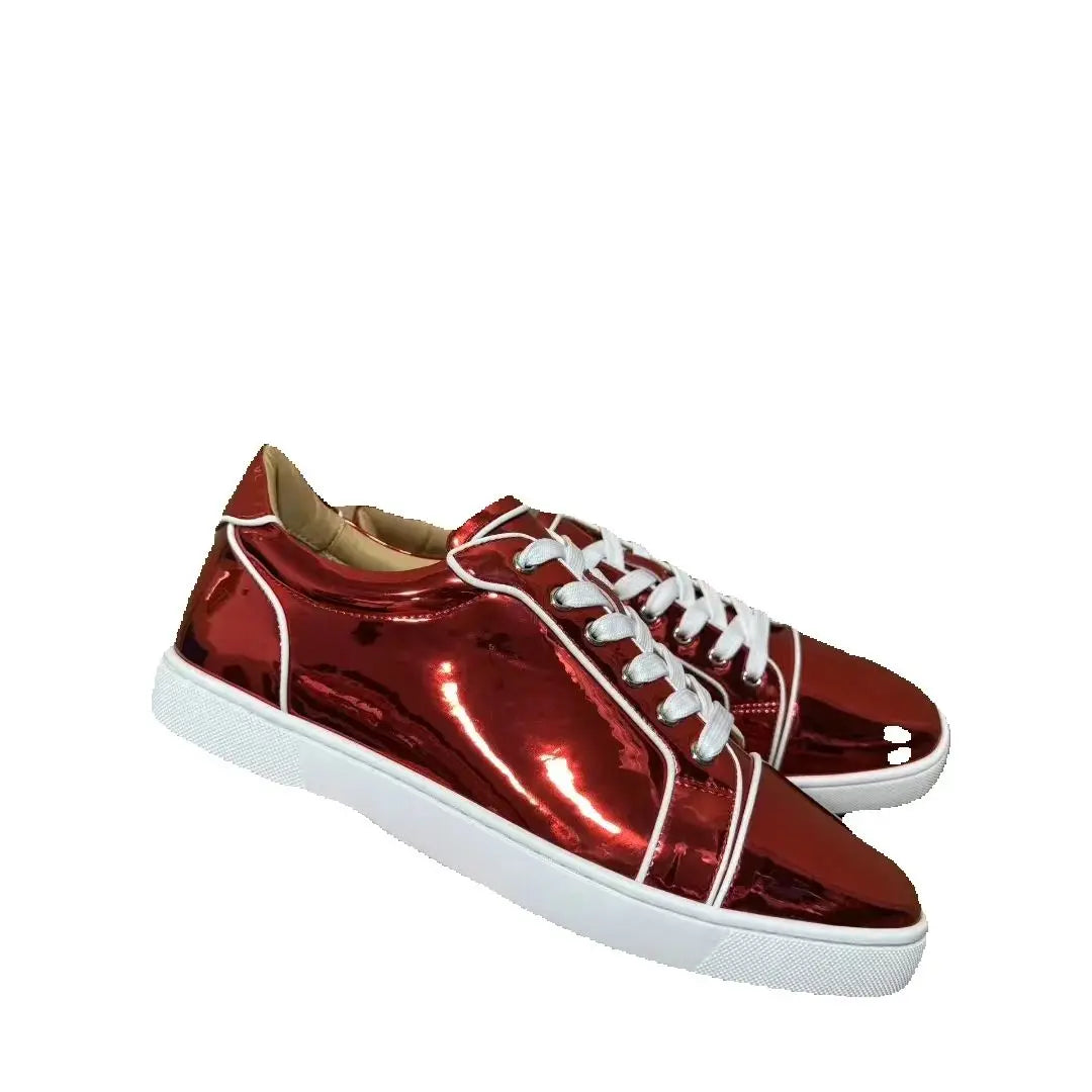Sneakers Basses Cuir Véritable Rouge Homme – Semelle Rouge, Sans Rivets, Imperméable, Tailles 35-48 – CLEVI Paris