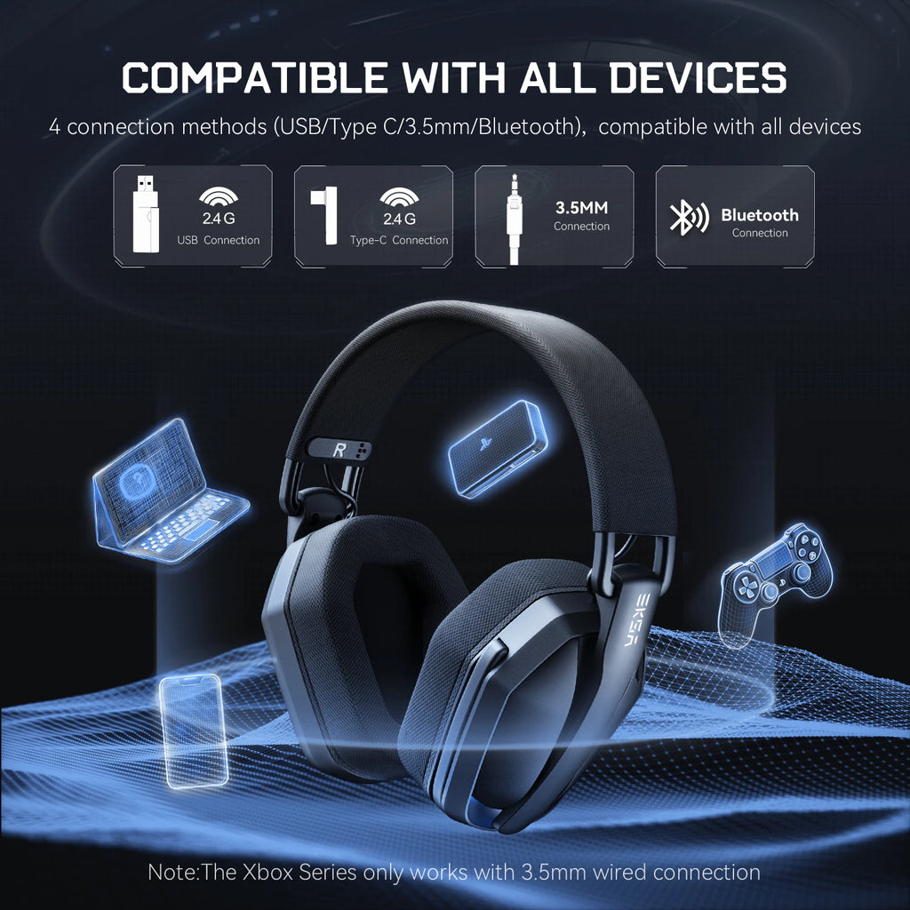 Casque Gaming Sans Fil EKSA G19BT – 2.4G / Bluetooth 5.4 / Jack, Micro ANC, 35H, PC PS5 Xbox