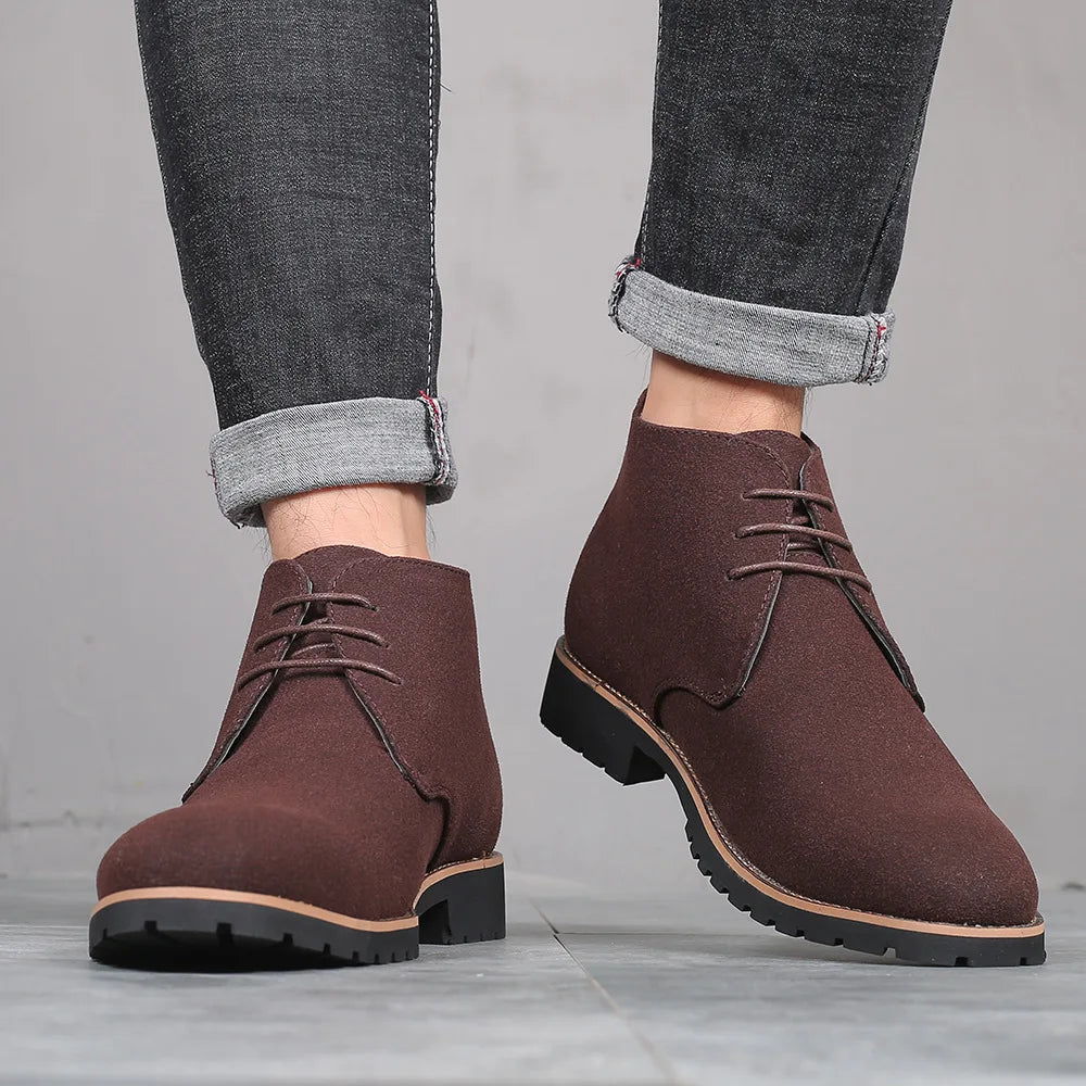 Boots Chelsea Homme Faux Suède Bout Rond Style Britannique | Bleu Marron Noir EU 38-48