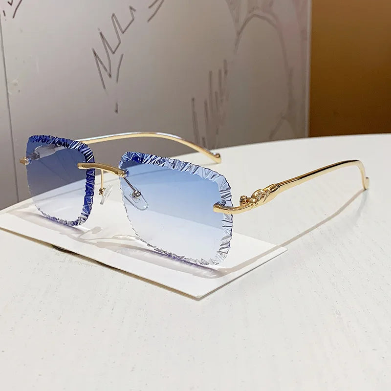 Lunettes de Soleil Rimless Léopard Miroir Vintage Élégantes Femme – CLEVI Paris