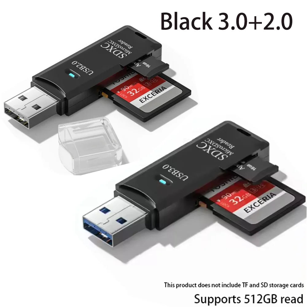 Lecteur de Cartes USB 2-en-1 – SD/TF, USB 2.0 & 3.0, Hub 4 Ports, PC & Laptop