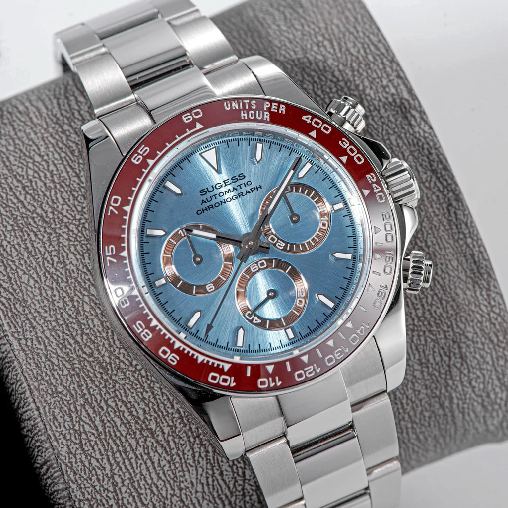 SUGESS Montre Automatique Homme Chronographe Peacock SL-4801 Saphir Acier 39mm 50m – CLEVI Paris