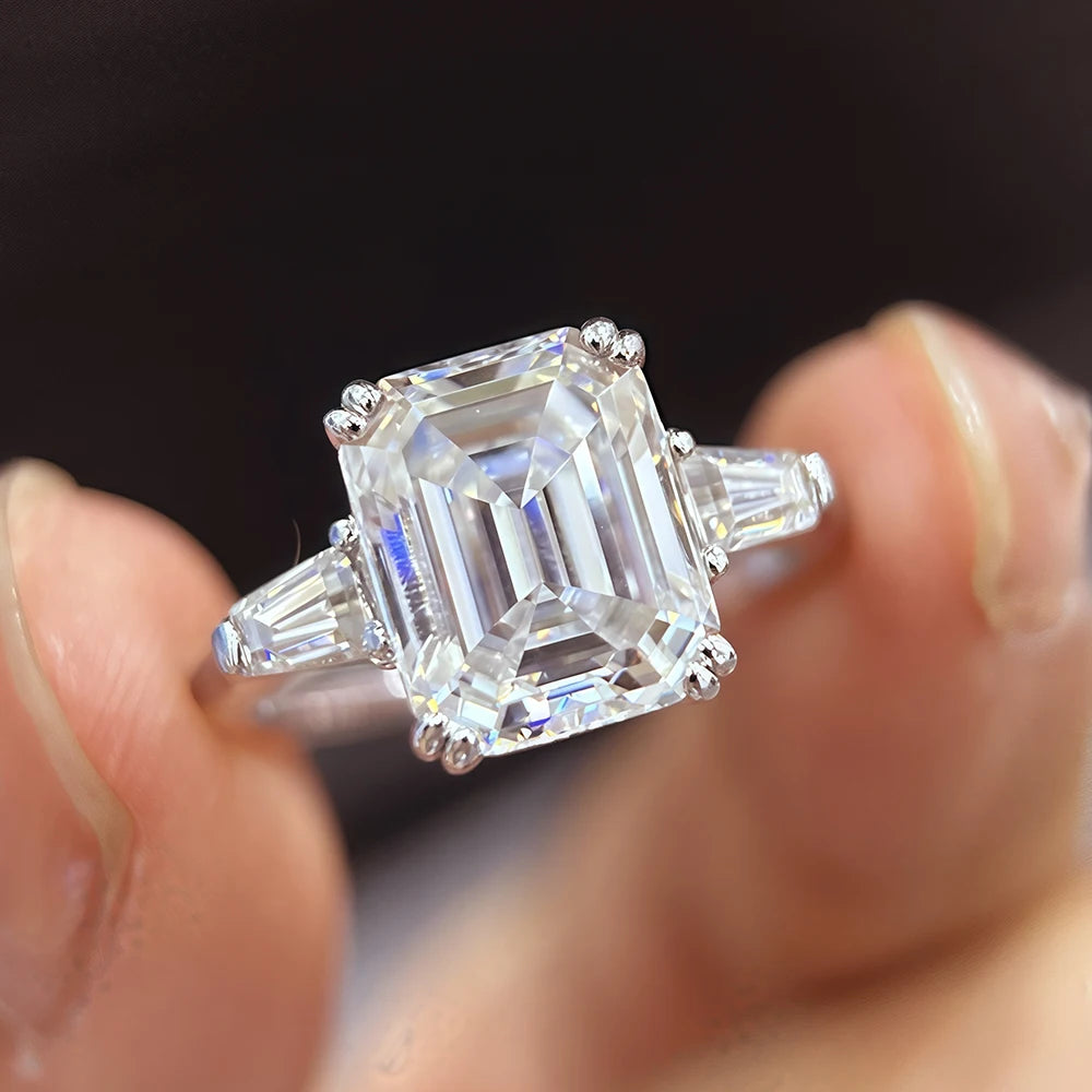 Bague Fiançailles Moissanite 1-4 Carats Taille Emerald & Radiant – Argent 925 Plaqué Platine