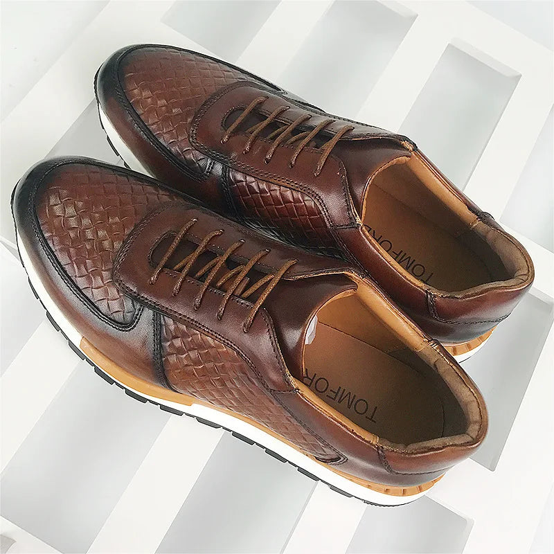 Oxford Casual Homme Cuir de Vache Motif Tressé Rétro Respirant Lacets | EU 38-46