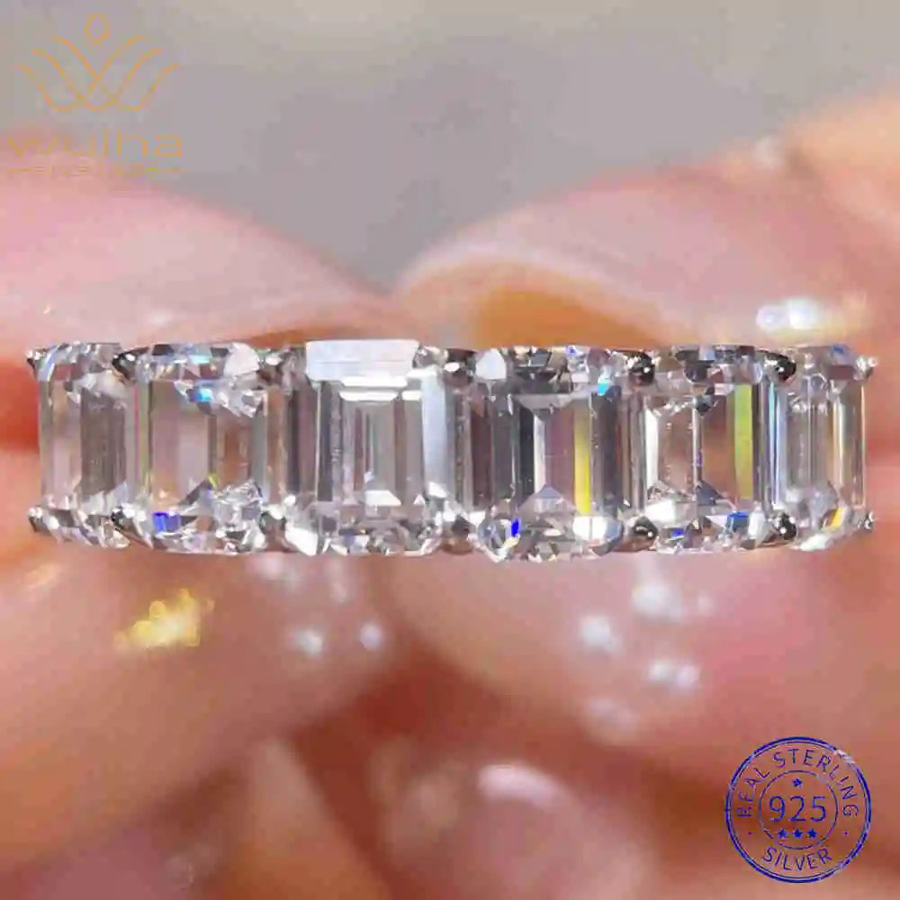 Alliance Saphir Taille Émeraude | Diamant Haute Carbone Argent 925 Mariage – CLEVI Paris