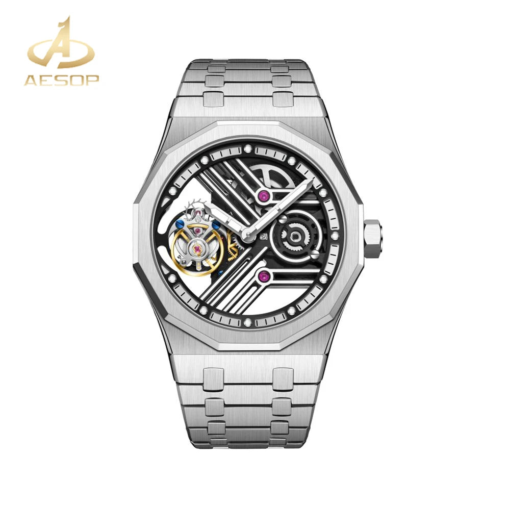 AESOP 7055 Montre Homme Tourbillon Squelette Octogone Saphir Diamant – CLEVI Paris