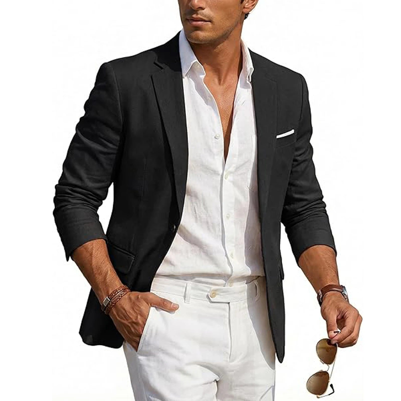 Blazer Homme Casual Lin Slim Fit Léger Un Bouton Mariage Plage – CLEVI Paris