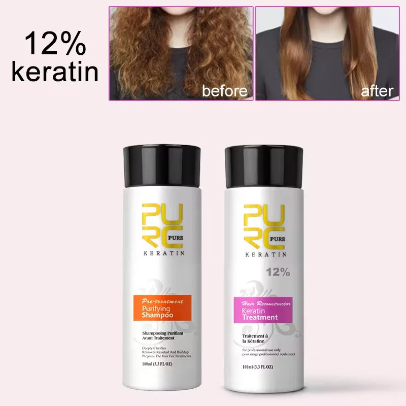 Coffret Kératine Brésilien PURC | Shampoing + Traitement 100ml | 0% 5% 8% 12% – CLEVI Paris