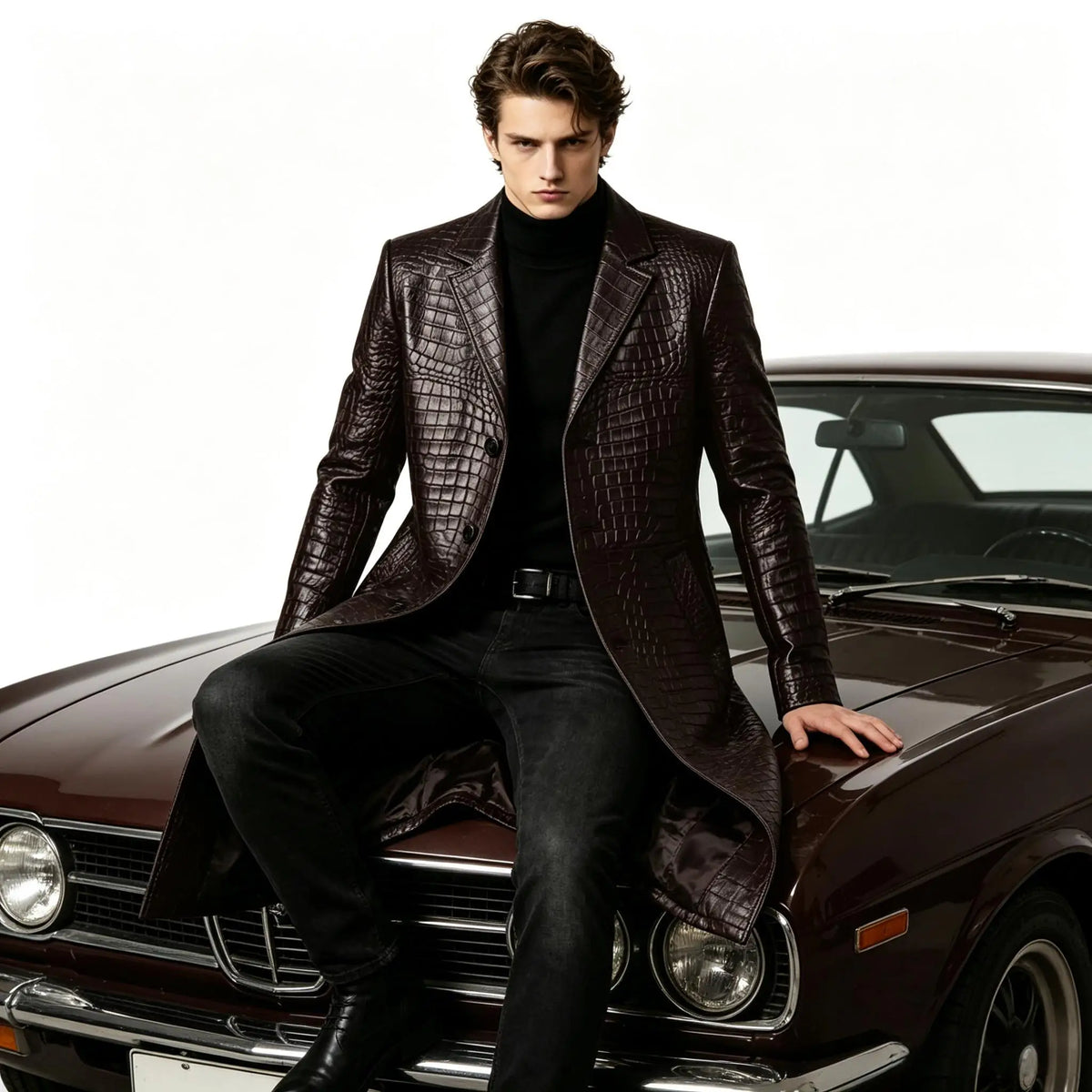 Manteau homme effet crocodile coupe ajustée – CLEVI Paris