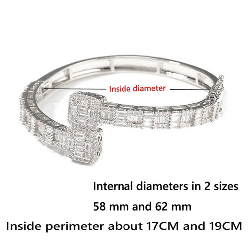 Bracelet Charm Iced Out Zircon Carré – Cuivre Plaqué Or Rose, Or ou Platine, Sertissage Griffe, Mixte Hip Hop, 17-19 cm – CLEVI Paris