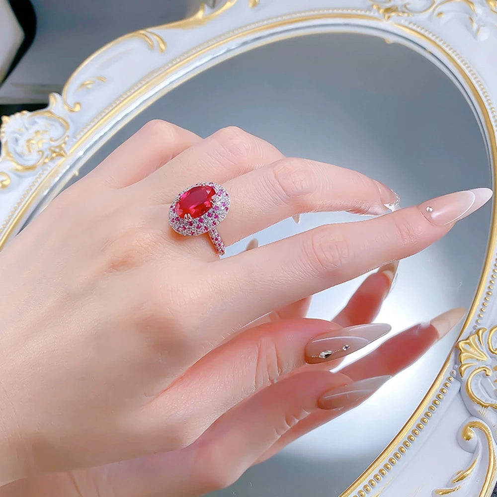 Bague Rubis Ovale 8x12mm Diamants Haute Carbone Argent 925 – CLEVI Paris