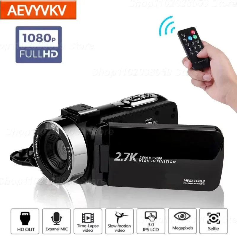 Caméscope Vlog 2,7K 48MP Infrarouge Zoom 16x Écran LCD 3" WiFi – CLEVI Paris