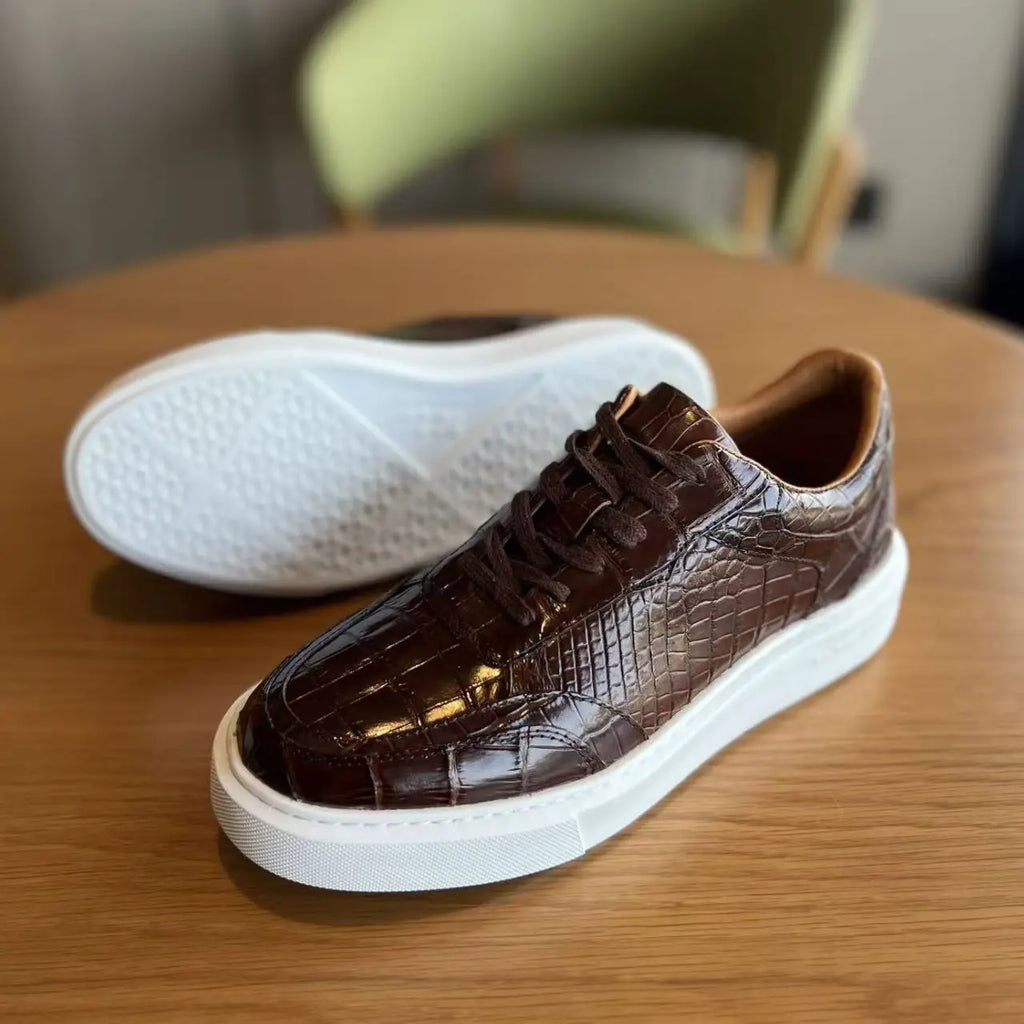 Sneakers Homme Cuir de Crocodile Véritable Casual Imperméables – CLEVI Paris
