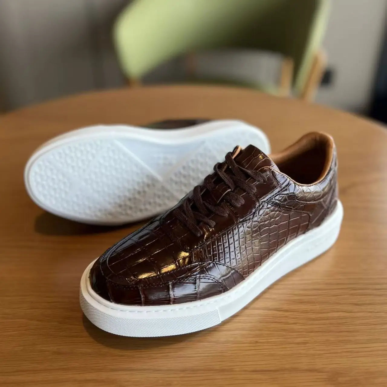 Sneakers Homme Cuir de Crocodile Véritable Casual Imperméables – CLEVI Paris