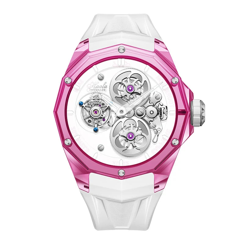 Montre Homme Tourbillon Volant HAOFA 2388 – Boîtier Saphir ou Grenat Transparent Squelette Réserve 60h Édition Limitée – CLEVI Paris