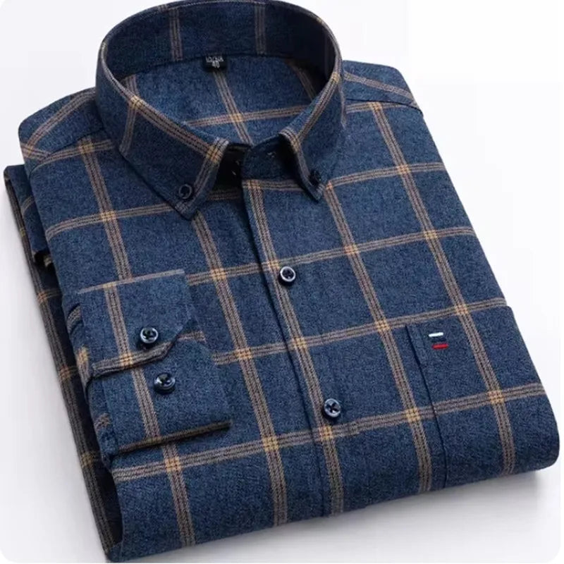 Chemise Homme Manches Longues Coton Carreaux Style Britannique – CLEVI Paris