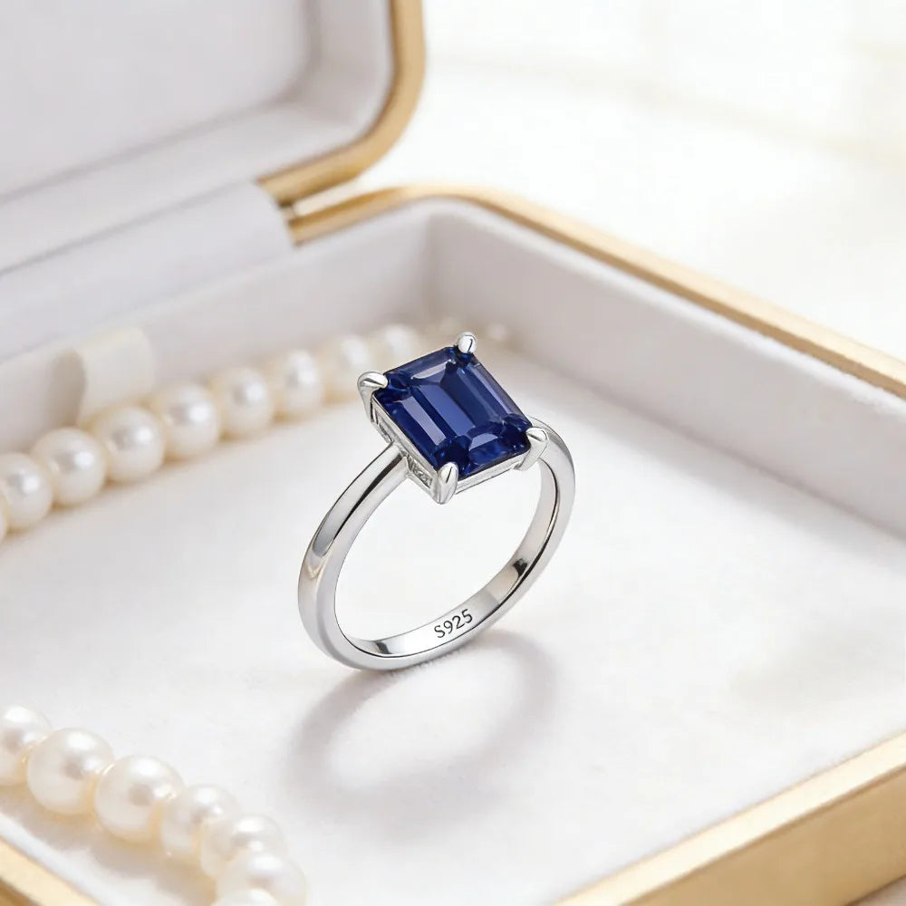 Bague Tanzanite Saphir Taille Émeraude 2CT | Argent 925 Plaqué Platine Vintage – CLEVI Paris