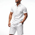 Ensemble 2 Pièces Homme Lin Chemise Polo Manches Courtes + Short Plage Casual Été – CLEVI Paris