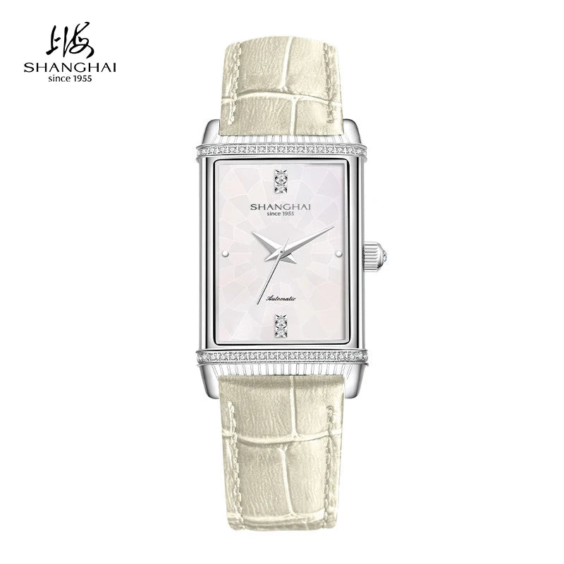 Shanghai Watch 22MT Montre Automatique Femme Rectangulaire Saphir Cuir 25x41mm – CLEVI Paris