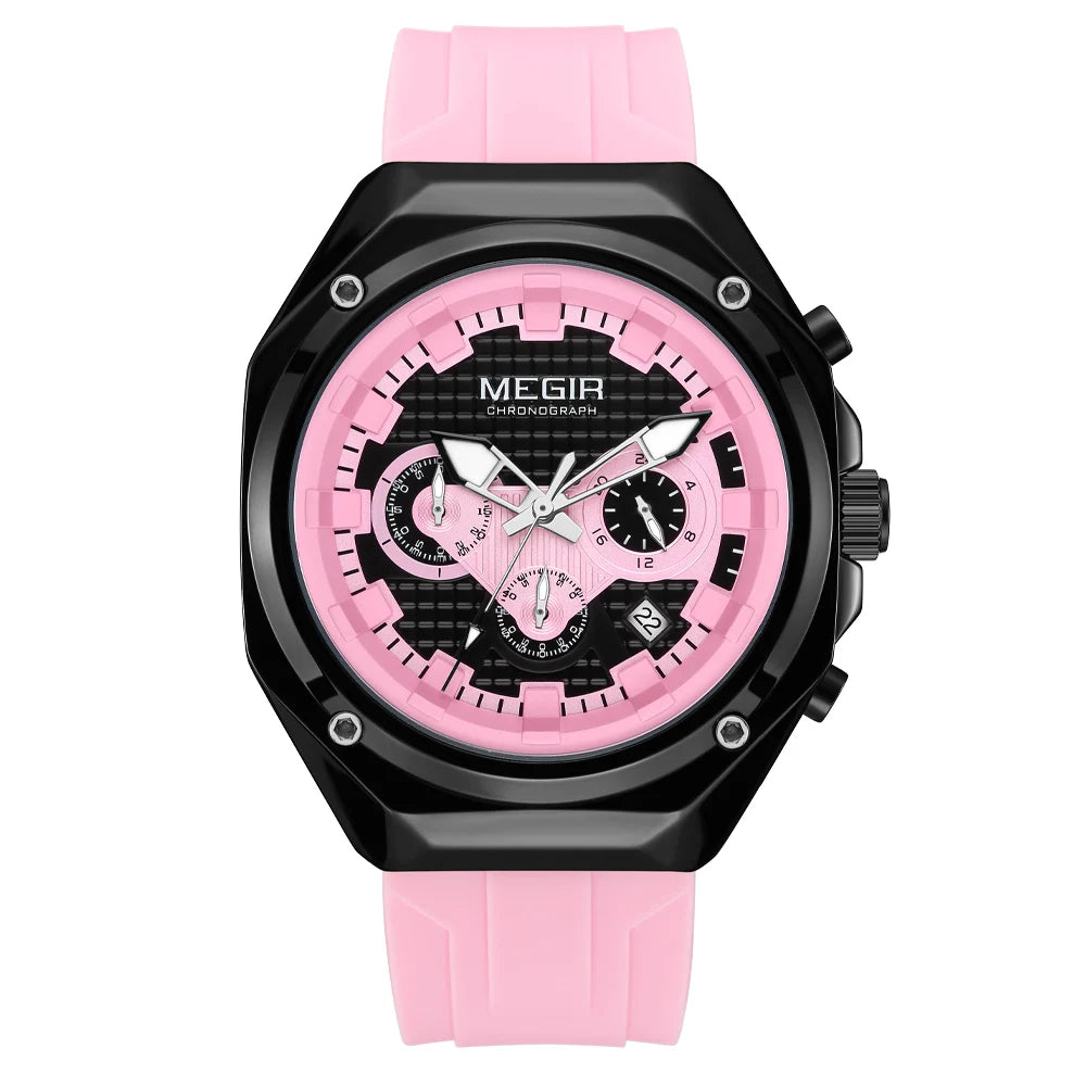 MEGIR 8118 Montre Homme Chronographe Quartz Bracelet Silicone 45mm Lumineux Calendrier 3 ATM 5 Coloris – CLEVI Paris