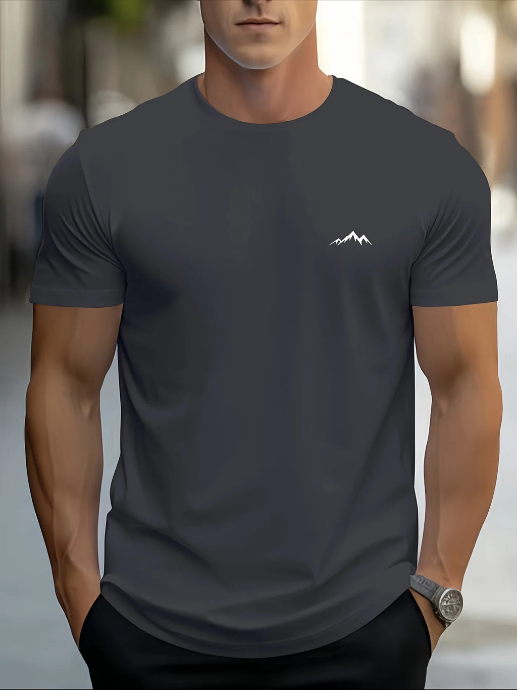 T-Shirt Homme 100% Coton Loose Col Rond Imprimé Montagne Casual Sport 4 Coloris – CLEVI Paris