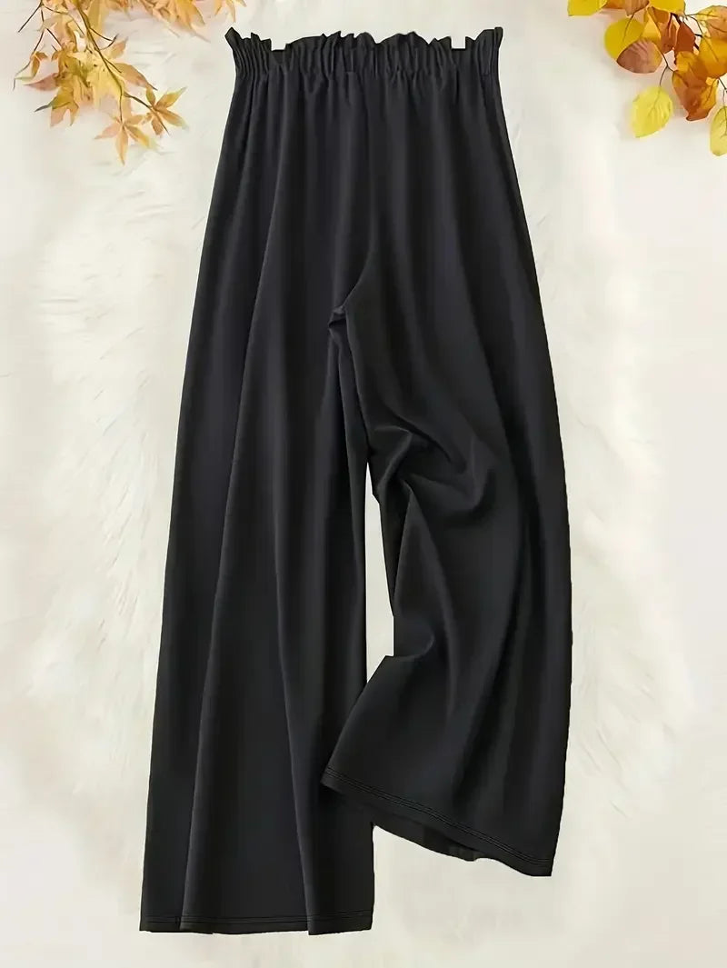 Pantalon Femme Grande Taille Jambe Large Casual Élégant Cordon Taille Mi-Haute – CLEVI Paris
