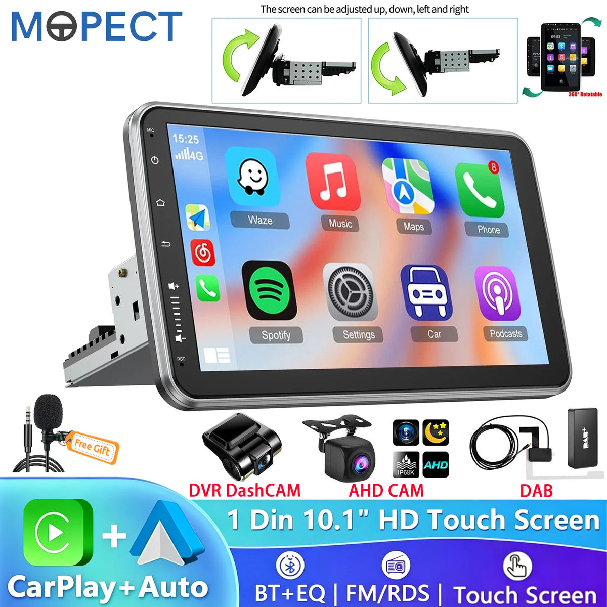 Autoradio MOPECT 10,1″ rotatif CarPlay – CLEVI Paris