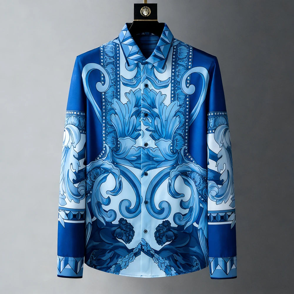 Chemise Homme Imprimée 3D Manches Longues – Style Luxe Rétro Palais, Lin & Polyester, Tailles XS-5XL – CLEVI Paris