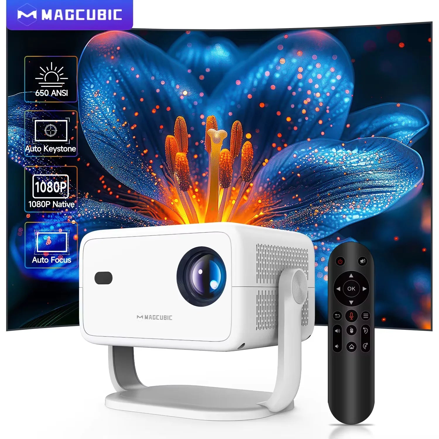 Magcubic L018 Projecteur Android 14 1080P 8K 650 ANSI Autofocus WiFi 6 BT 5.4 Support 360° Air Mouse – CLEVI Paris