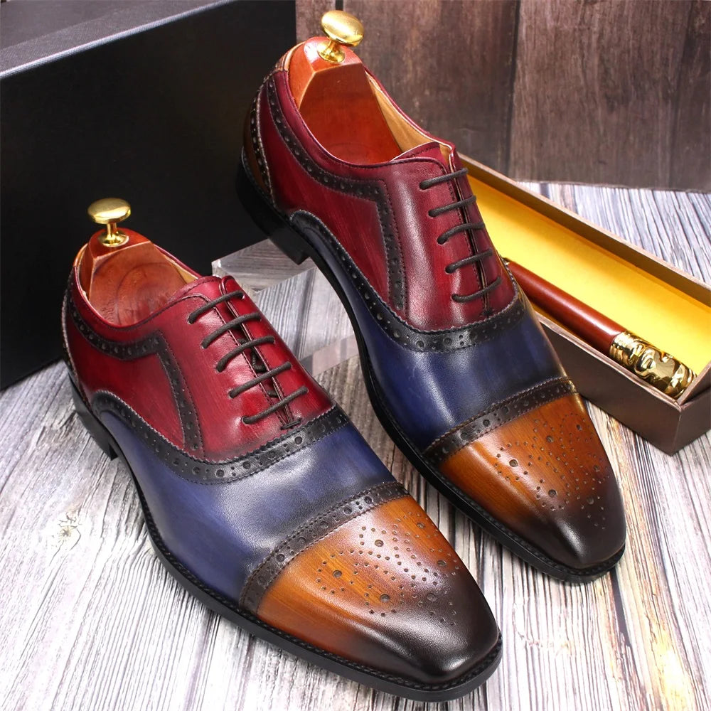 Oxford Brogue Homme Cuir de Veau Fait Main Cap Toe Bicolore Mariage Formel 2 Coloris – CLEVI Paris