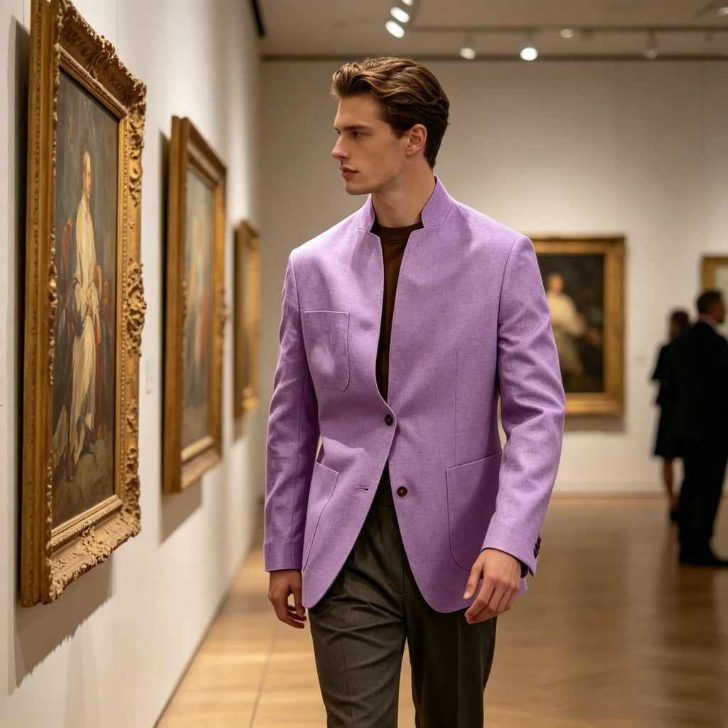 Blazer Lin Homme Col Mandarin – CLEVI Paris