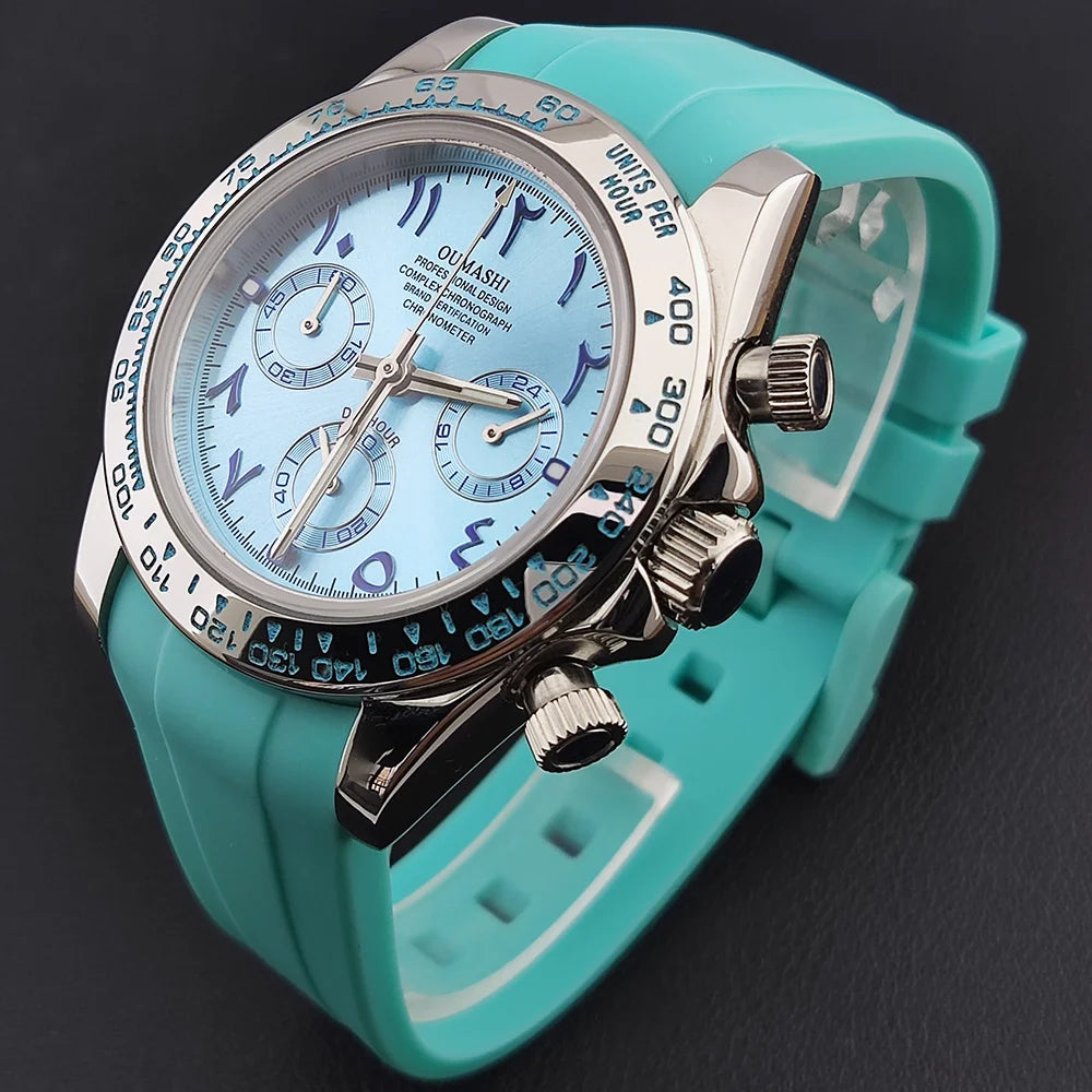 OUMASHI Montre Quartz VK63 Homme Chronographe Saphir Lunette Céramique Acier 100m – CLEVI Paris