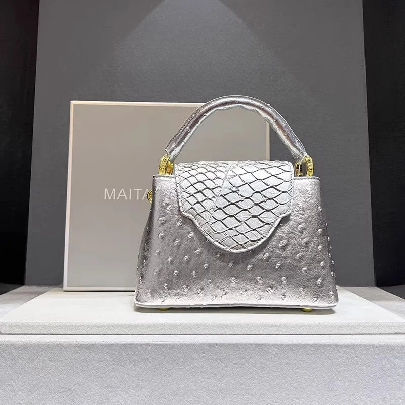 Sac à main femme en cuir effet autruche – CLEVI Paris