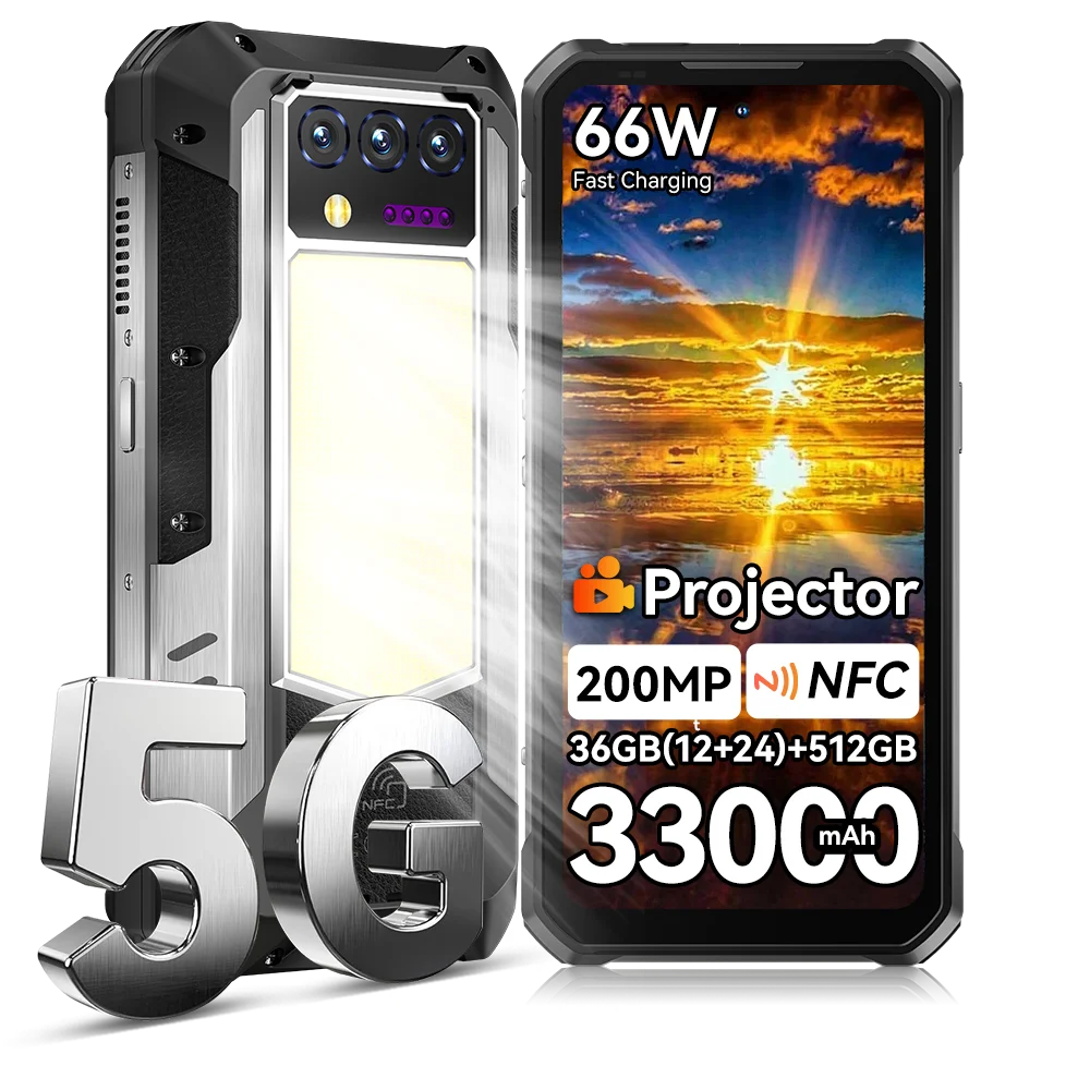 OUKITEL WP100 Titan Rugged 5G Projecteur 100lm 33000mAh 1200lm 200MP Android 14 IP68 – CLEVI Paris