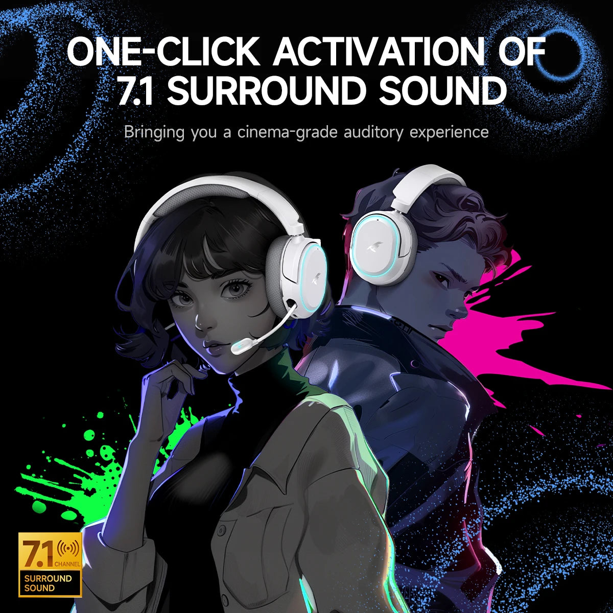 Casque Gaming Picun G2 Sans Fil 2.4GHz Bluetooth 7.1 Surround ENC – CLEVI Paris