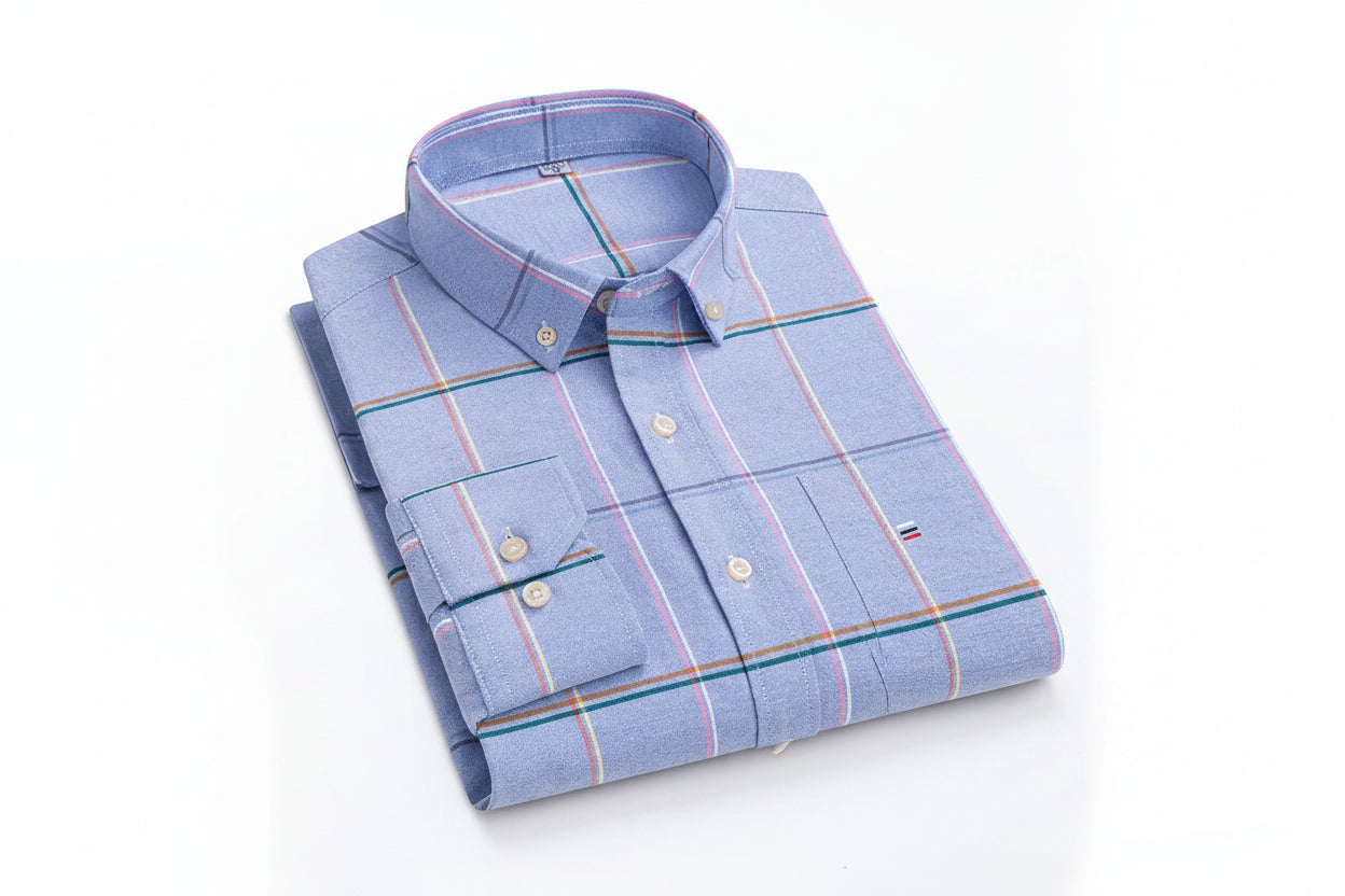 Chemise Oxford Homme Manches Longues Rayée Casual 100% Coton – Tailles 38-47 – CLEVI Paris