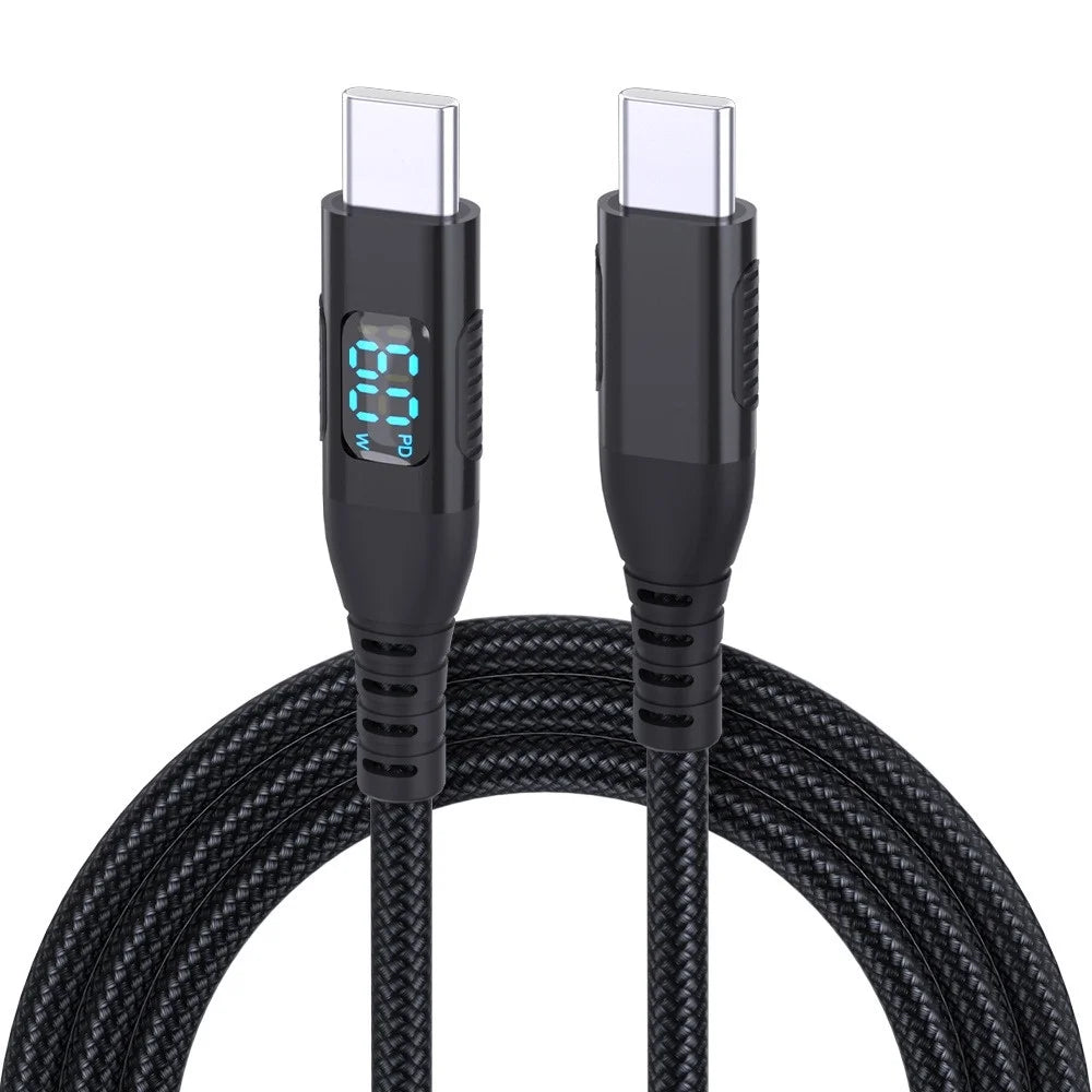 Câble USB-C vers USB-C 60W PD Affichage LED Nylon – CLEVI Paris