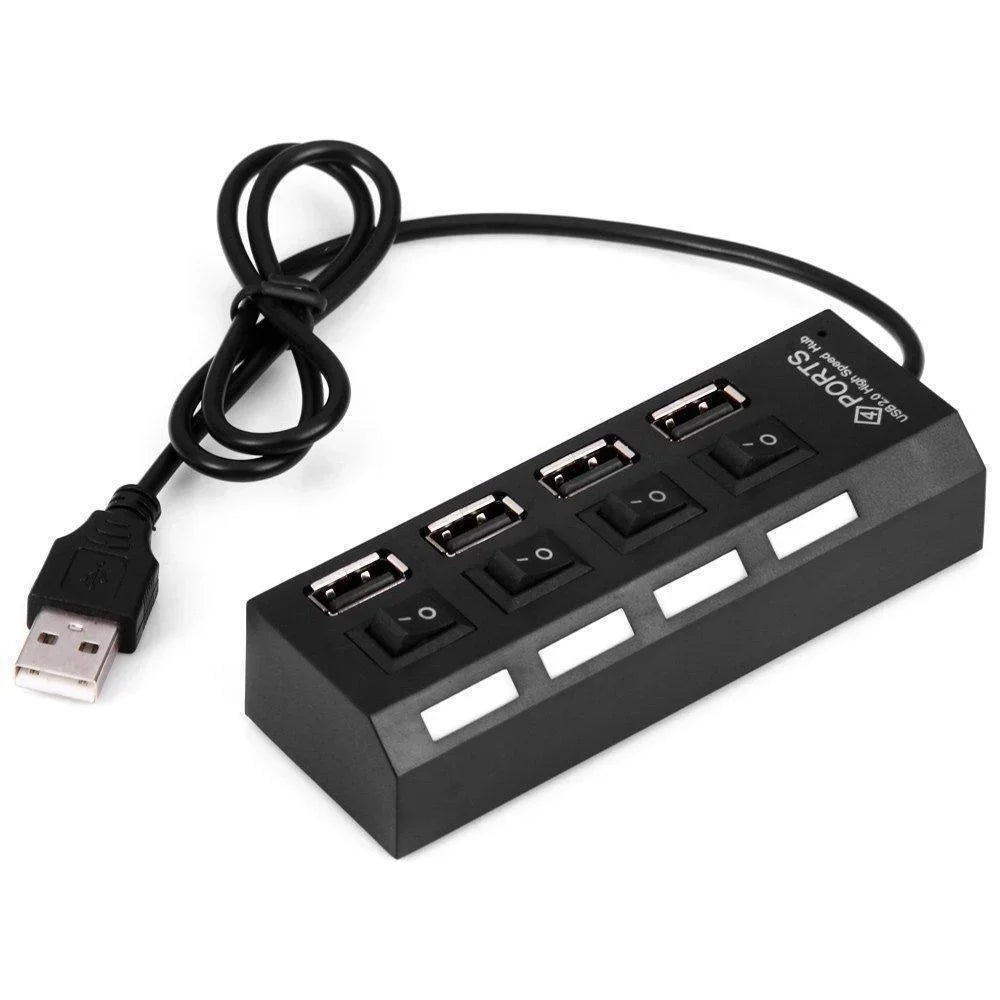 Hub USB 2.0 LED 4 ou 7 Ports Interrupteur ON/OFF Noir Blanc PC – CLEVI Paris
