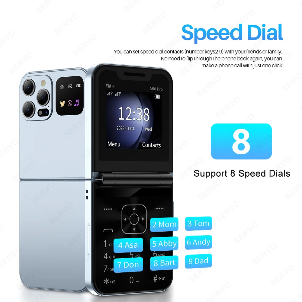 Téléphone Clapet SERVO A50 PRO – 2,4", Dual SIM 2G, Bluetooth, Enregistrement Appels, Type-C – CLEVI Paris
