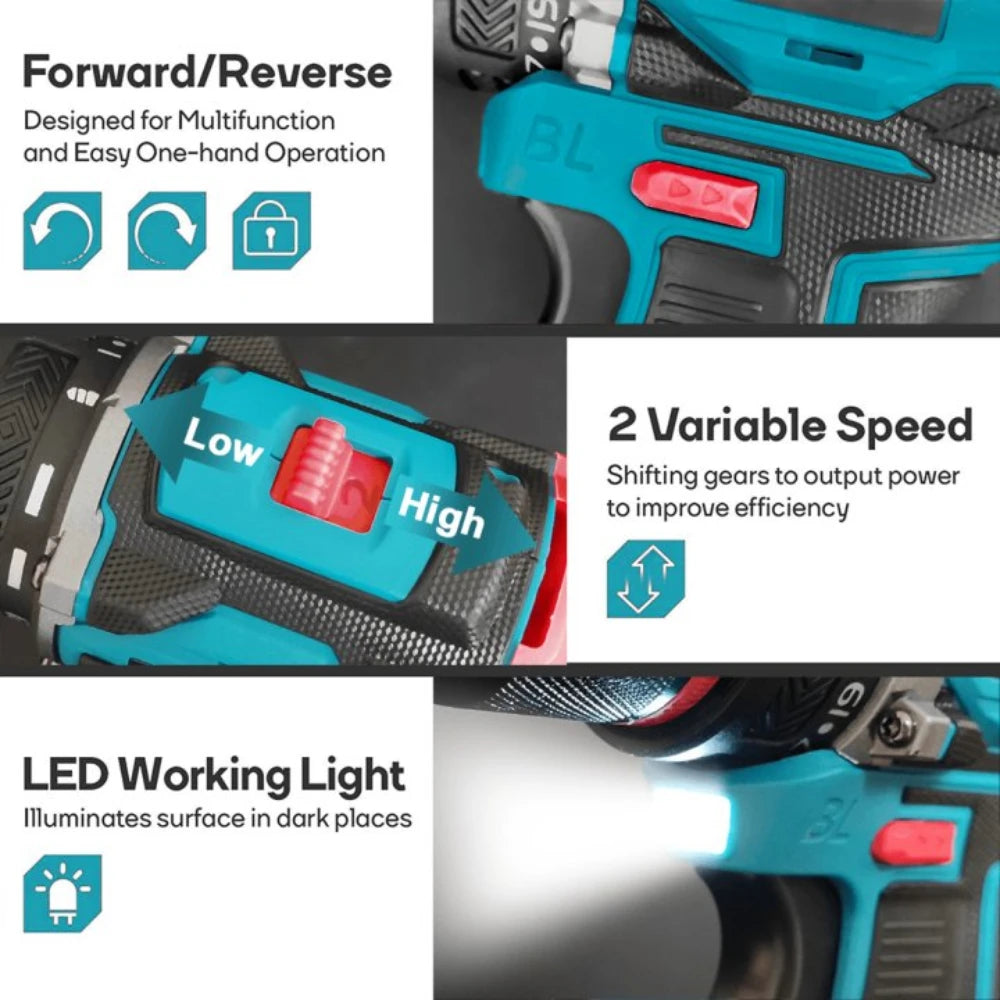 Perceuse Visseuse Sans Fil Brushless 10mm — 2 Vitesses, Compatible Makita 18V (Sans Batterie) | CLEVI Paris