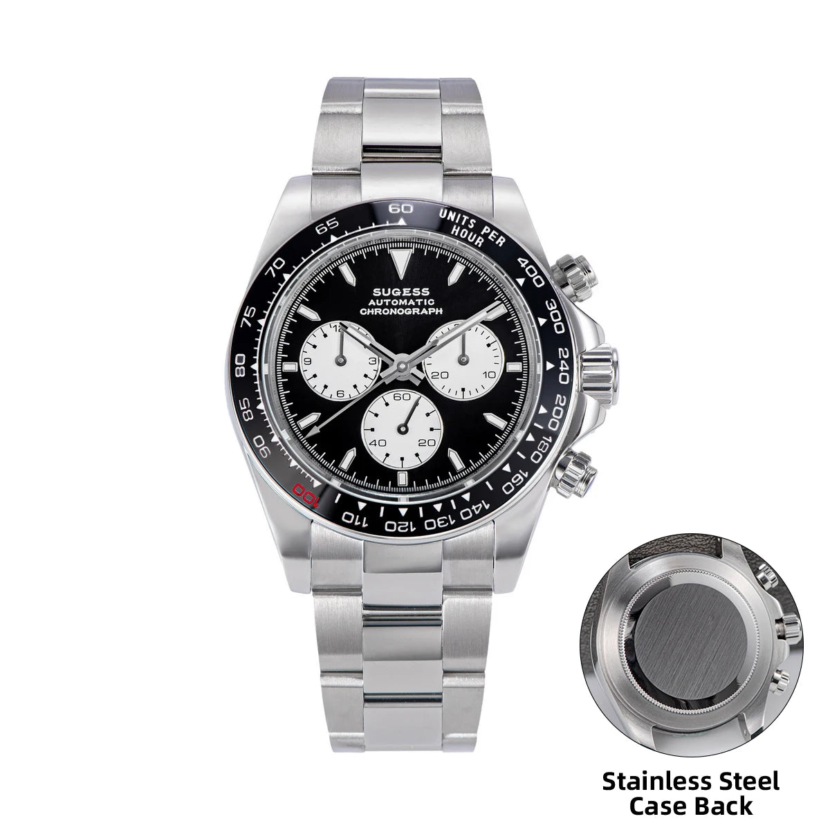 SUGESS Montre Automatique Homme Chronographe Peacock SL-4801 Saphir Acier 39mm 50m – CLEVI Paris