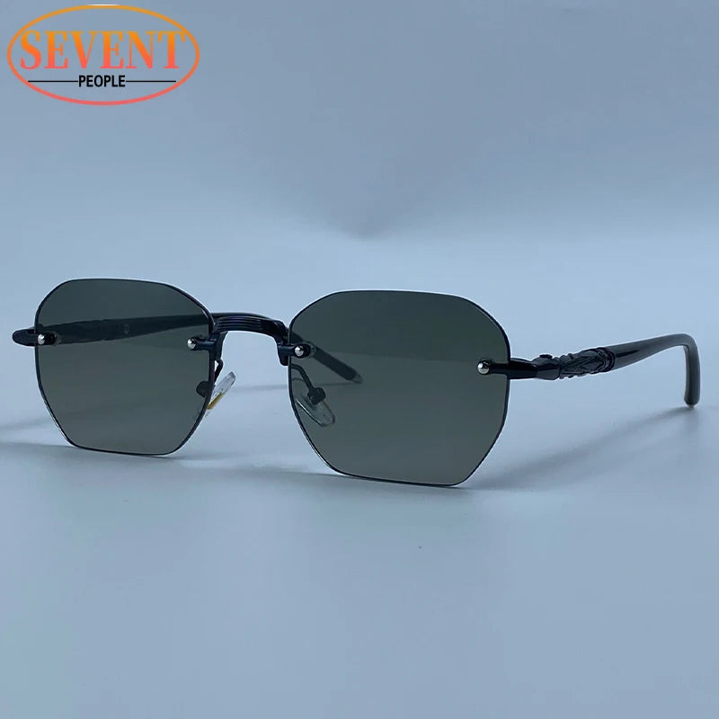 Lunettes de Soleil Steampunk Sans Monture Homme – Style Vintage Polygone UV400 – CLEVI Paris