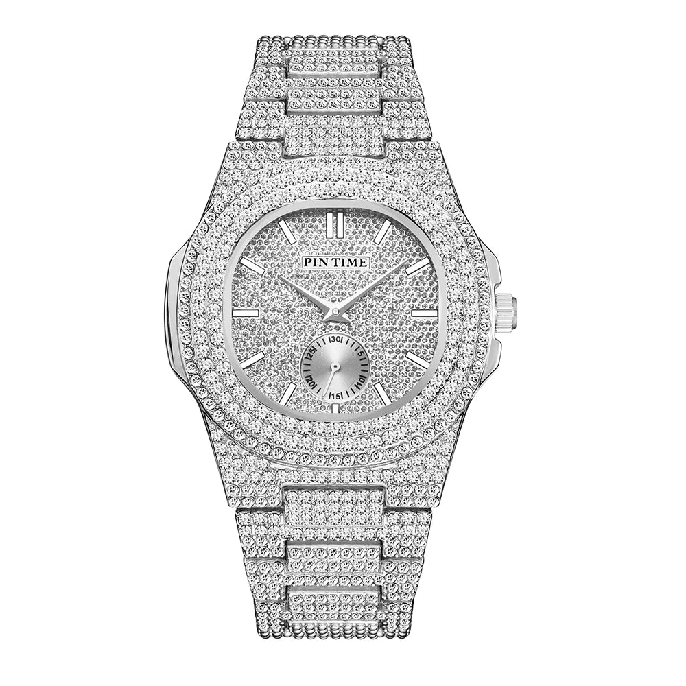 Montre Iced Out PINTIME – Cristaux CZ Homme | Quartz Luxe
