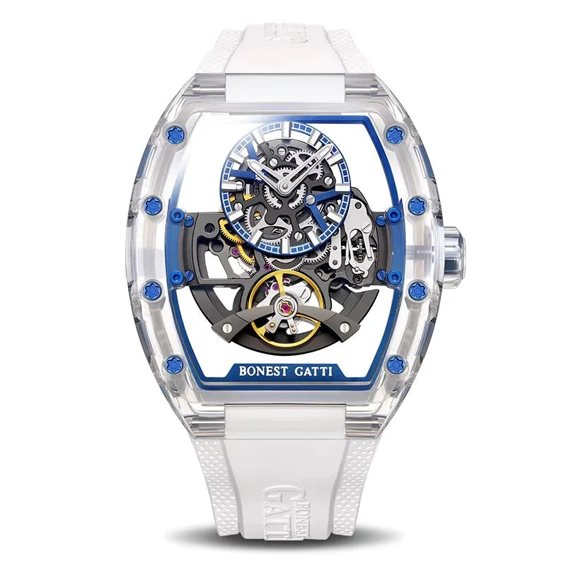 Montre Homme BONEST GATTI BG-9960 – Squelette Automatique, Verre Saphir, Bracelet Caoutchouc
