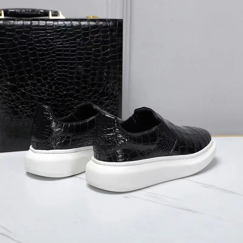 Sneakers Cuir Véritable Effet Crocodile Homme Marron & Noir – Tailles 38-50 – CLEVI Paris