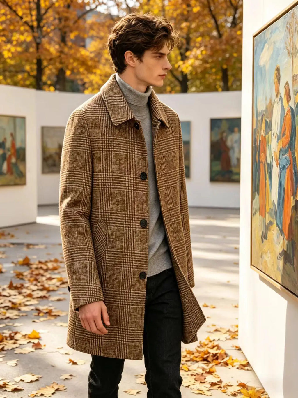 Manteau homme à carreaux en laine mélangée – CLEVI Paris